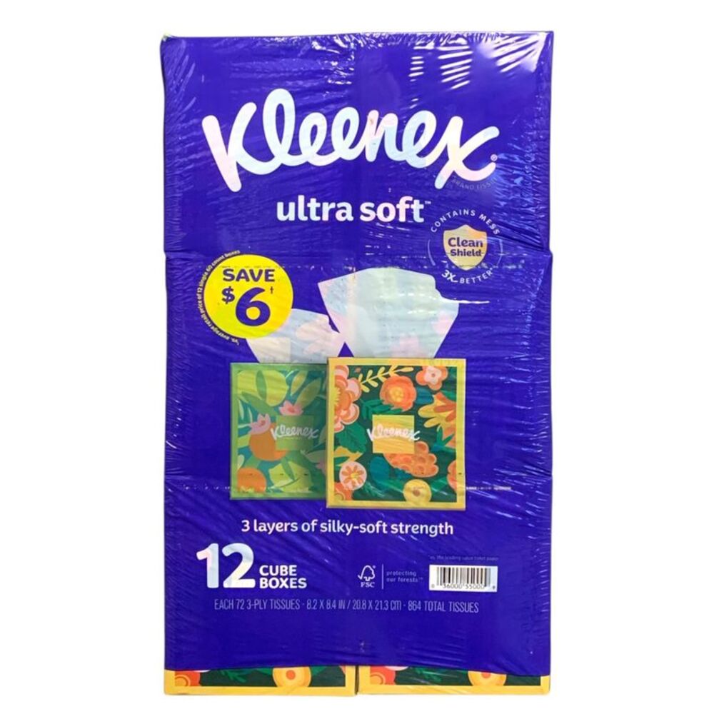 Kleenex Ultra Soft 3-Ply Facial Tissues, 12 Boxes - 72 Tissues Each, 864 Total